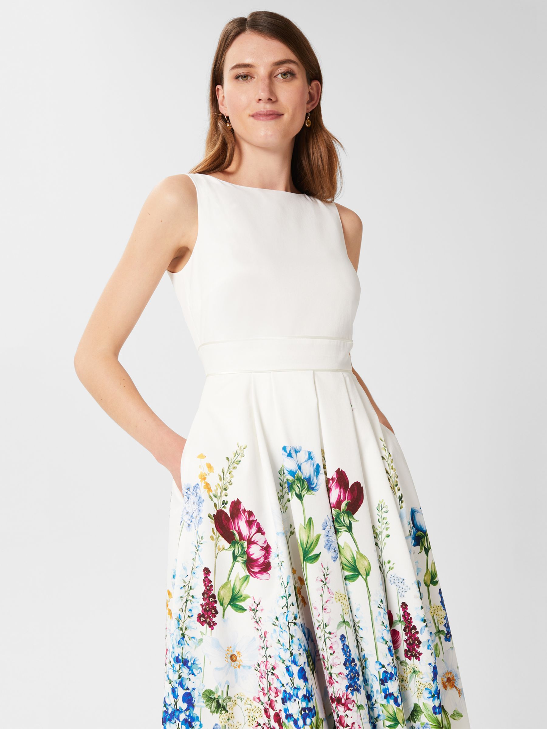 Hobbs Laura Floral Print Dress, Ivory/Multi at John Lewis & Partners