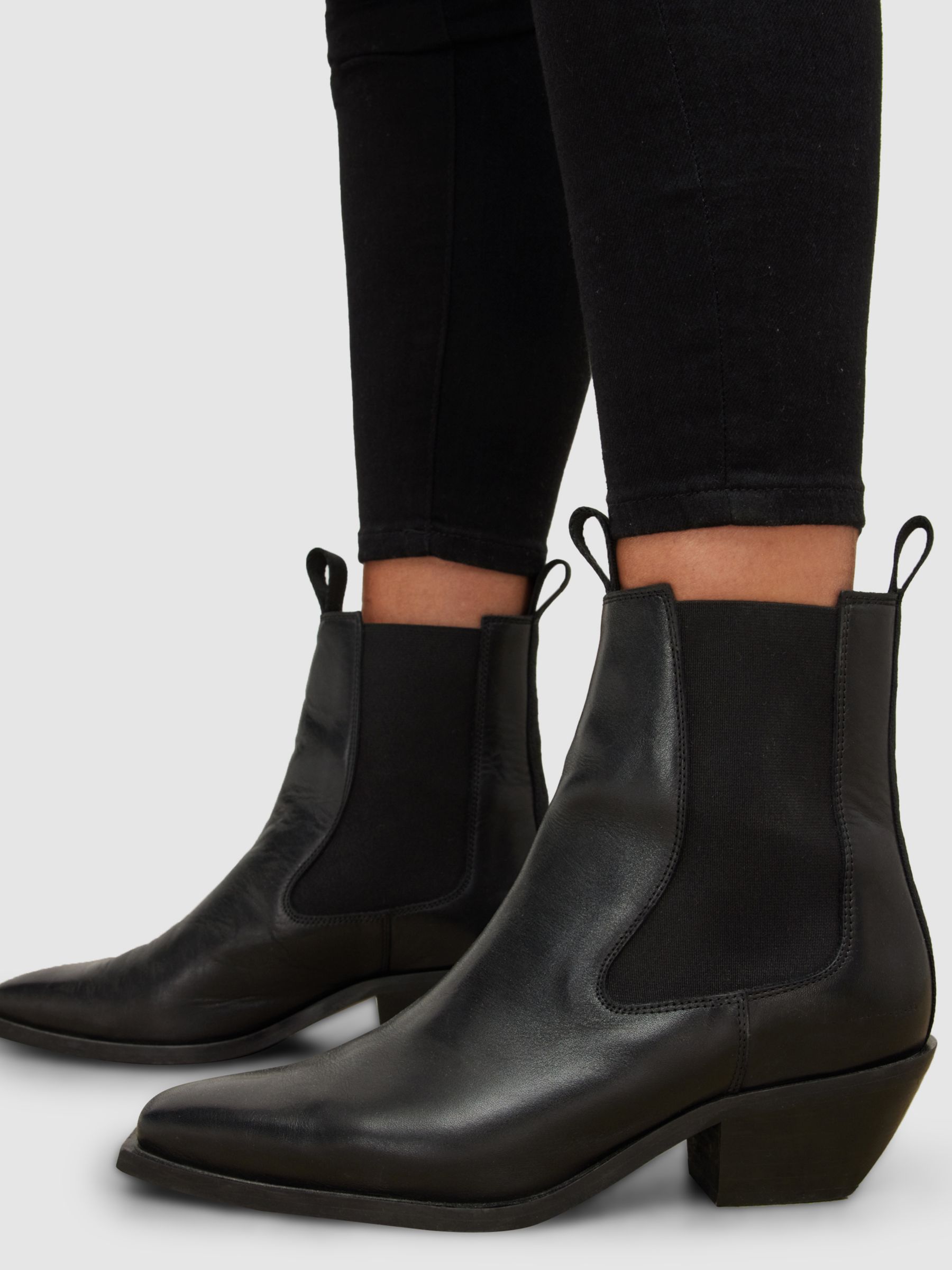 AllSaints Vally Leather Ankle Boots, Black at John Lewis & Partners