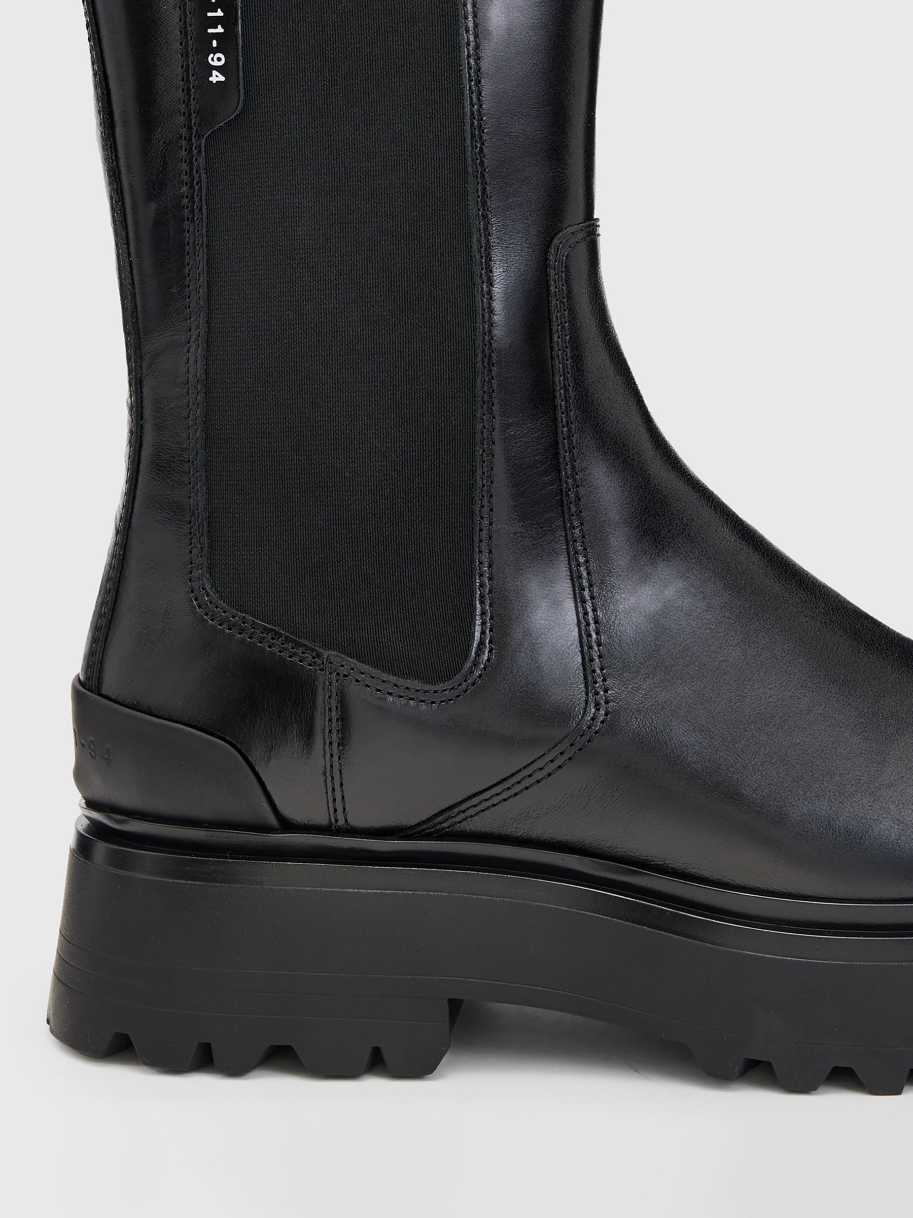 AllSaints Amber Leather Chelsea Boots, Black, 3