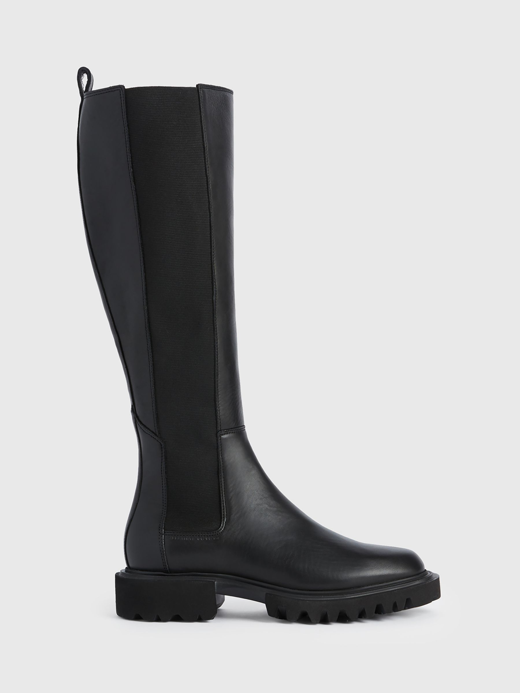 AllSaints Maeve Leather Knee High Boots, Black, 4