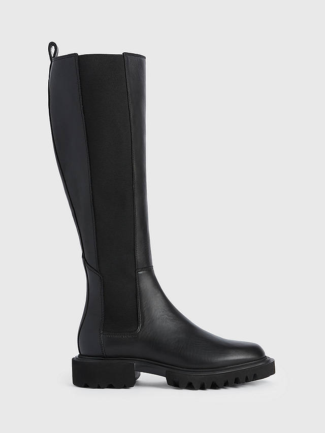 AllSaints Maeve Leather Knee High Boots, Black