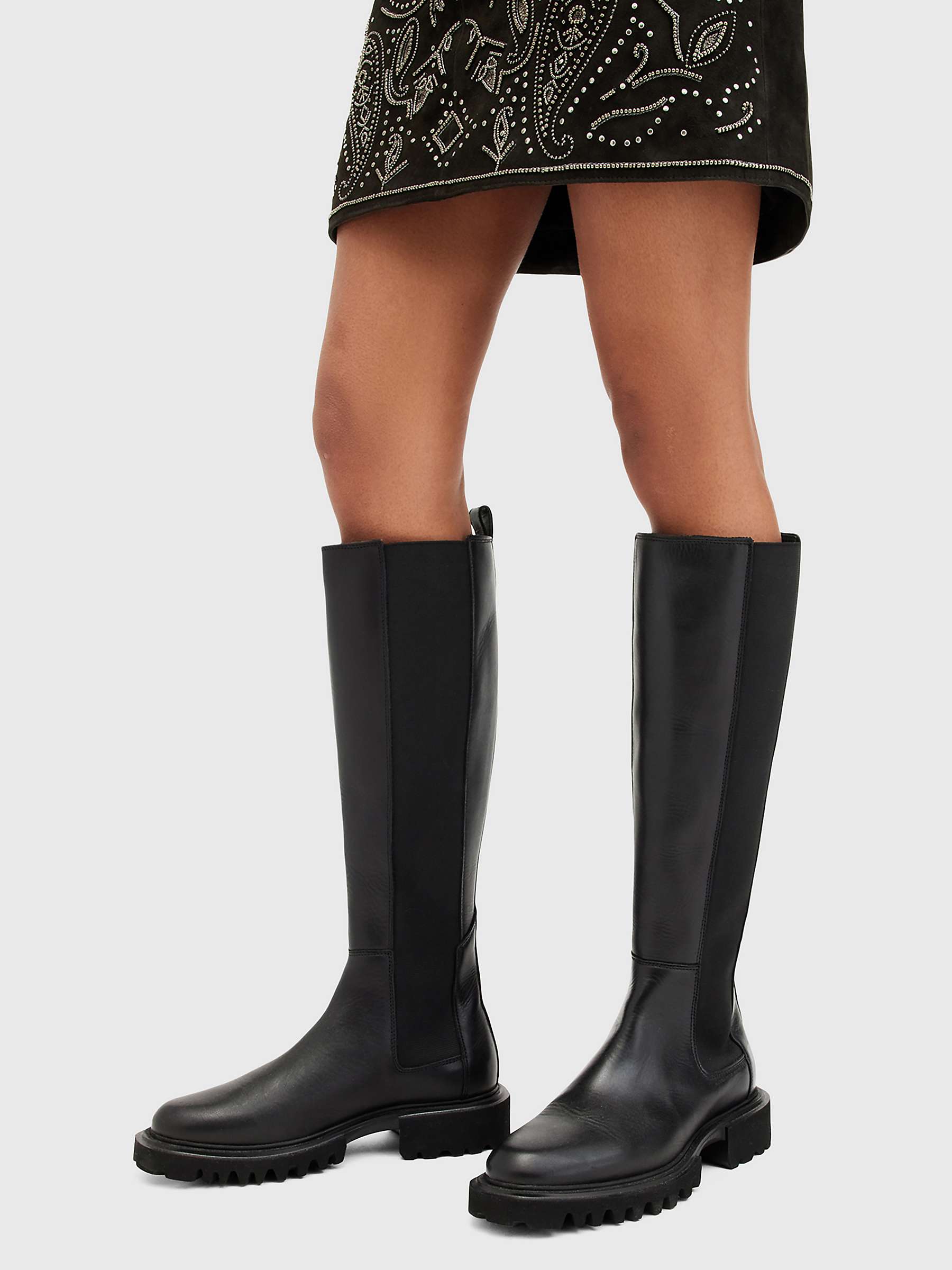 Buy AllSaints Maeve Leather Knee High Boots Online at johnlewis.com