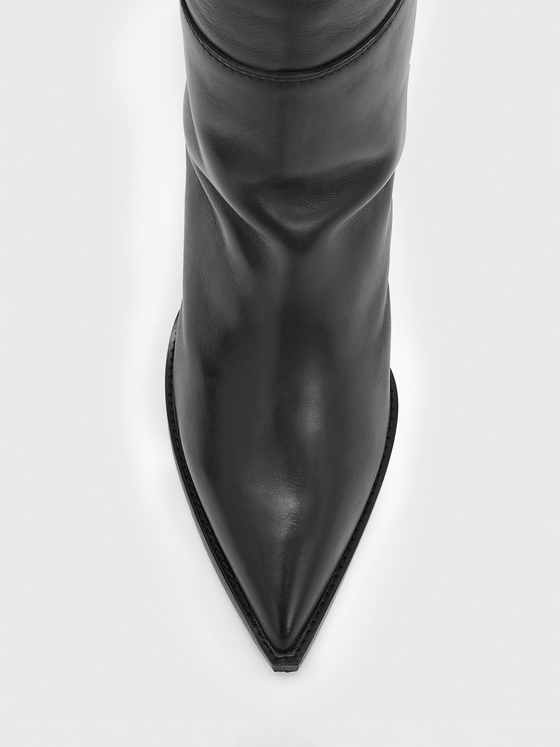 AllSaints Reina Leather Pointed Toe Long Boots, Black at John Lewis ...