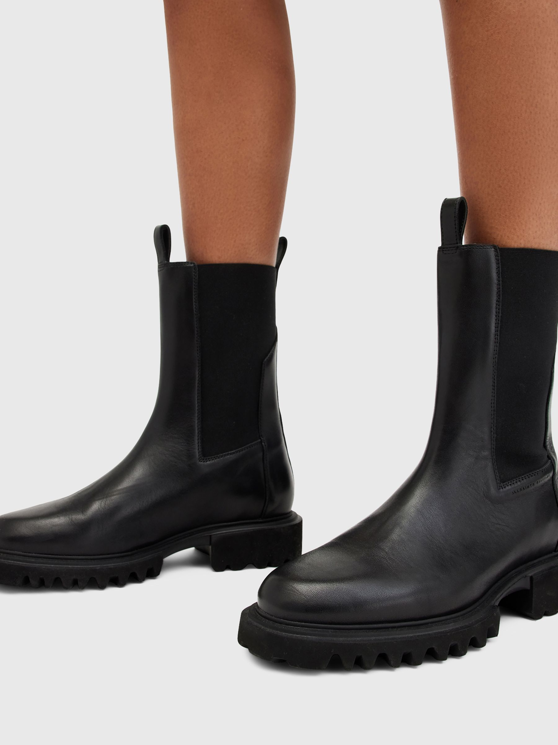 AllSaints Hallie Leather Boots, Black at John Lewis & Partners