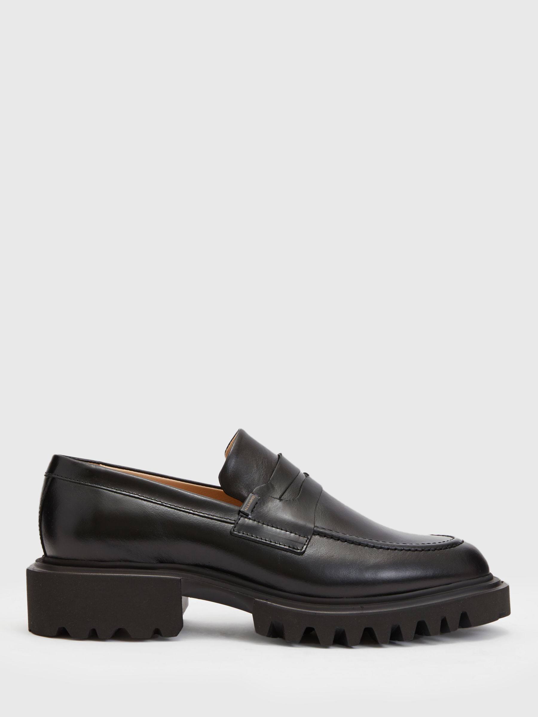 AllSaints Lola Leather Slip On Loafers, Black at John Lewis & Partners