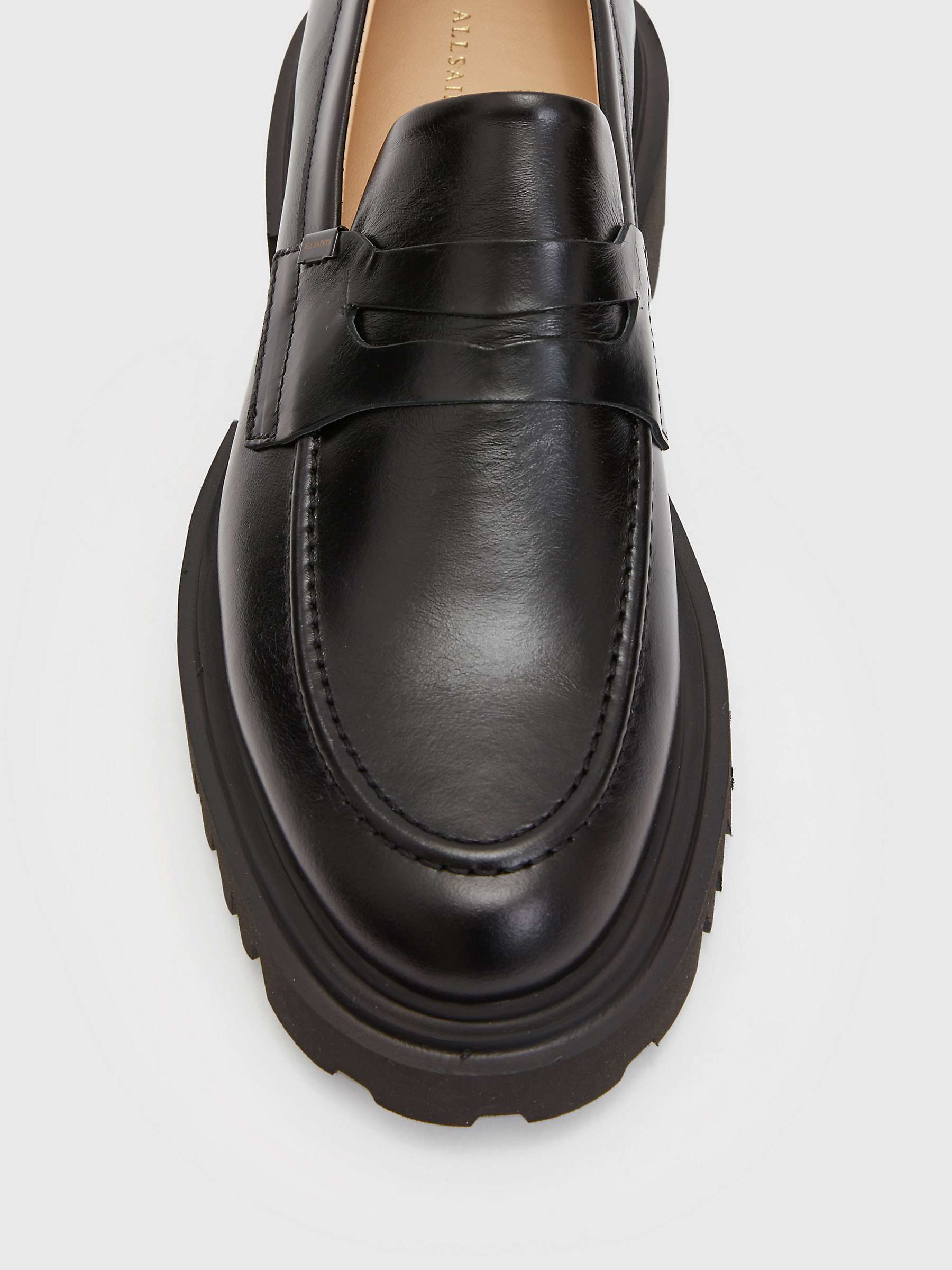 Buy AllSaints Lola Leather Slip On Loafers, Black Online at johnlewis.com