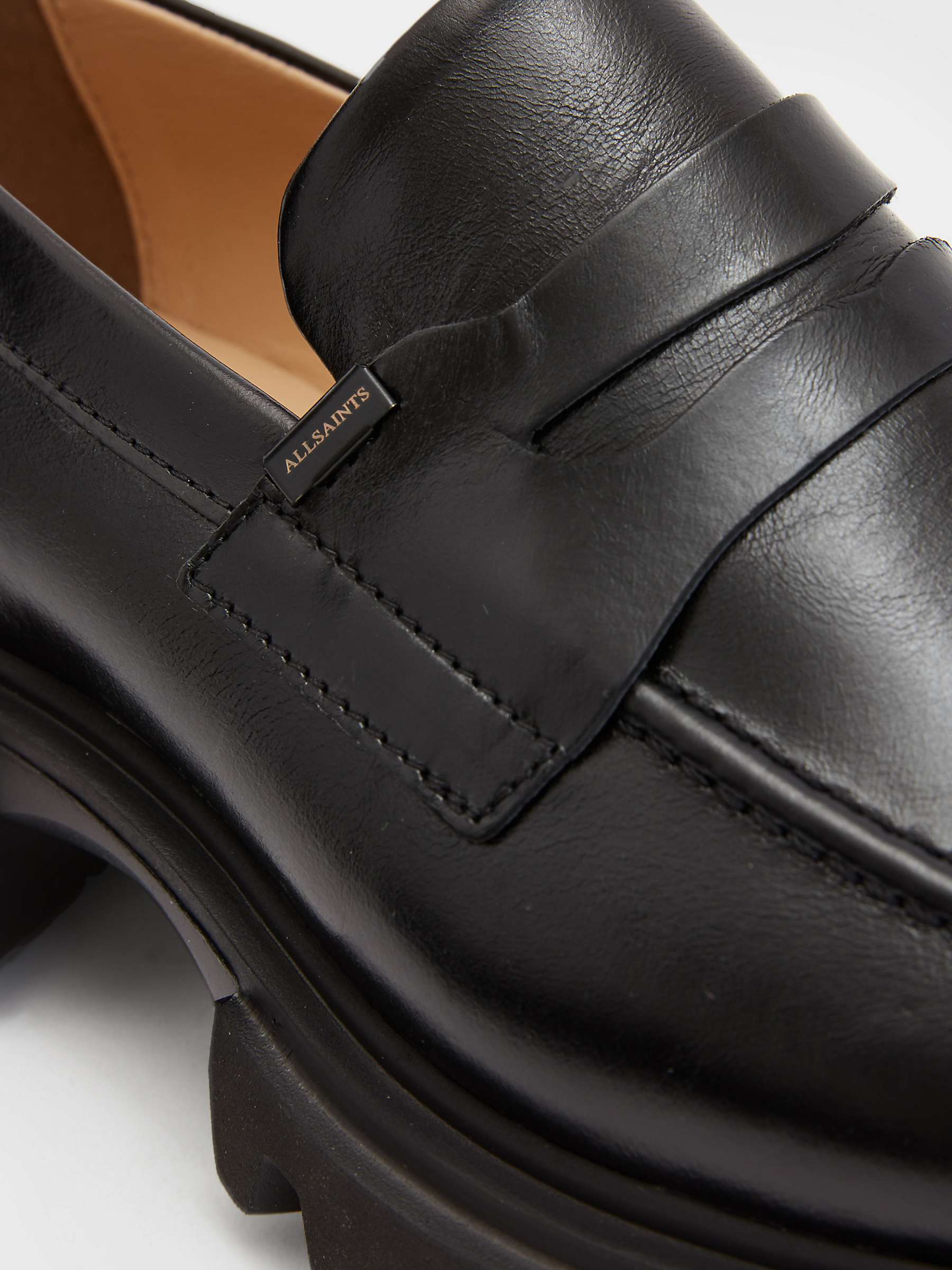 Buy AllSaints Lola Leather Slip On Loafers, Black Online at johnlewis.com