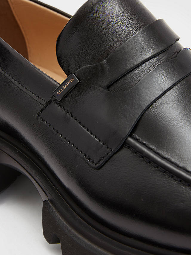 AllSaints Lola Leather Slip On Loafers, Black