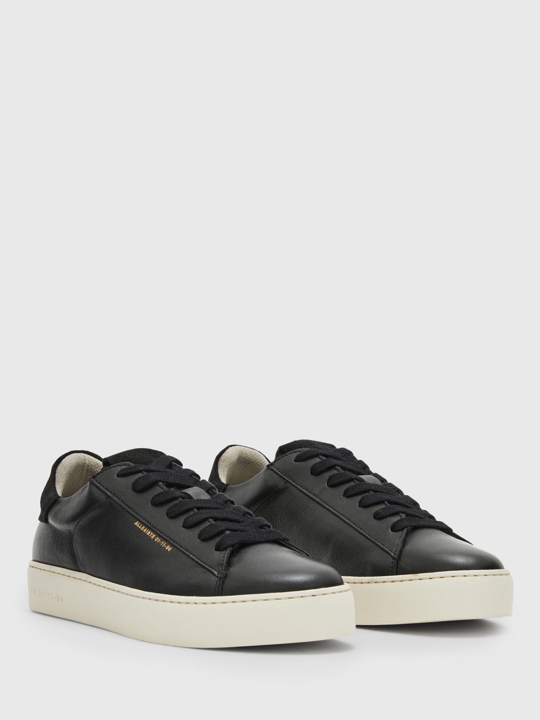 AllSaints Shana Leather Lace Up Trainers, Black at John Lewis & Partners