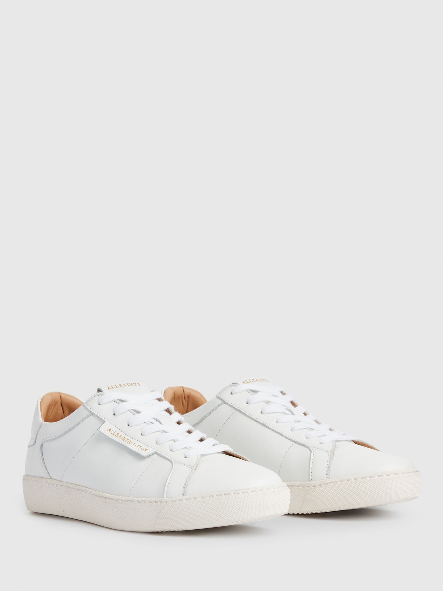 AllSaints Sheer Low Top Leather Trainers, White, 5