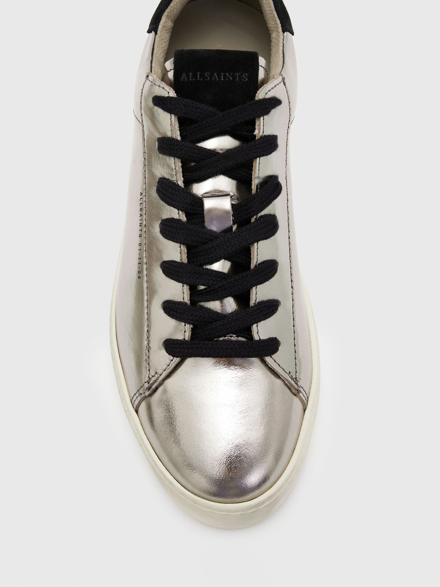 AllSaints Shana Leather Lace Up Trainers, Silver at John Lewis & Partners