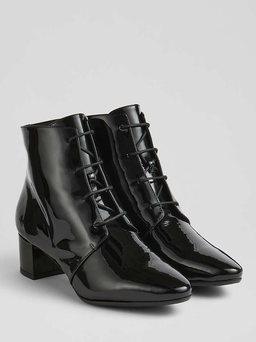 L.K.Bennett Lola Patent Leather Lace Up Ankle Boots, Black at John ...