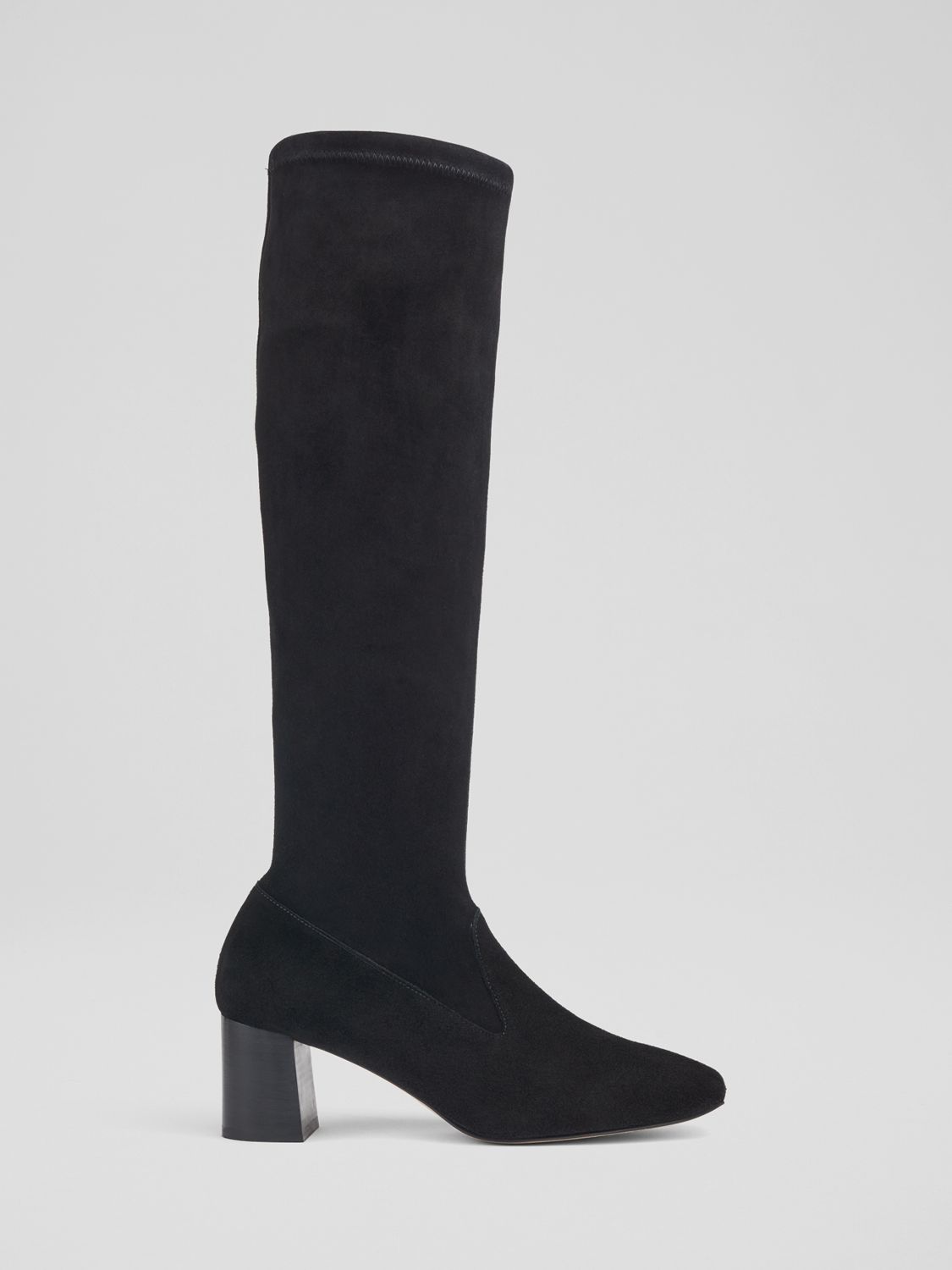 L.K.Bennett Davina Suede Knee High Sock Boots, Black, 2