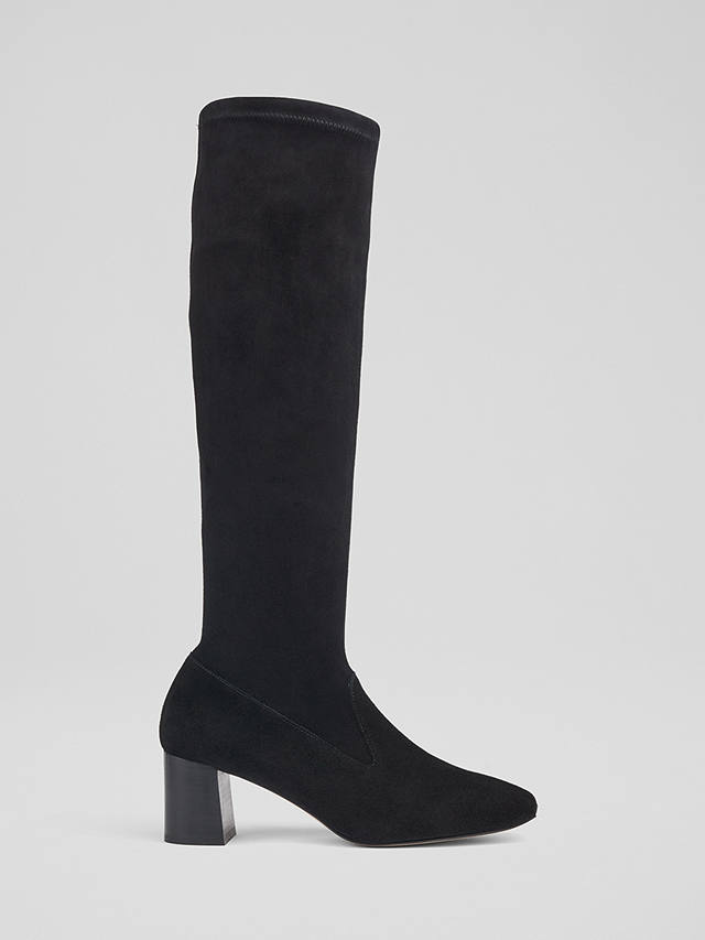 L.K.Bennett Davina Suede Knee High Sock Boots, Bla-black