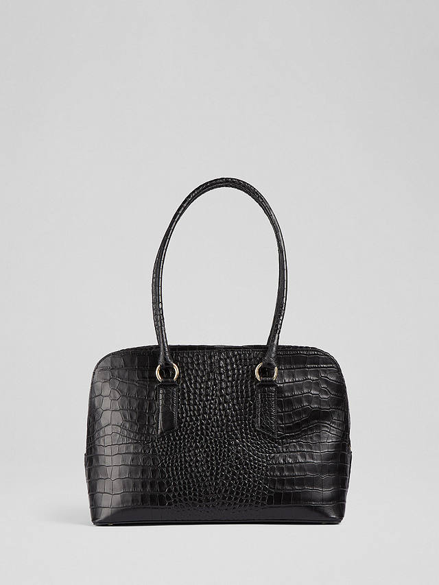 L.K.Bennett Jamie Croc Effect Leather Tote Bag, Black