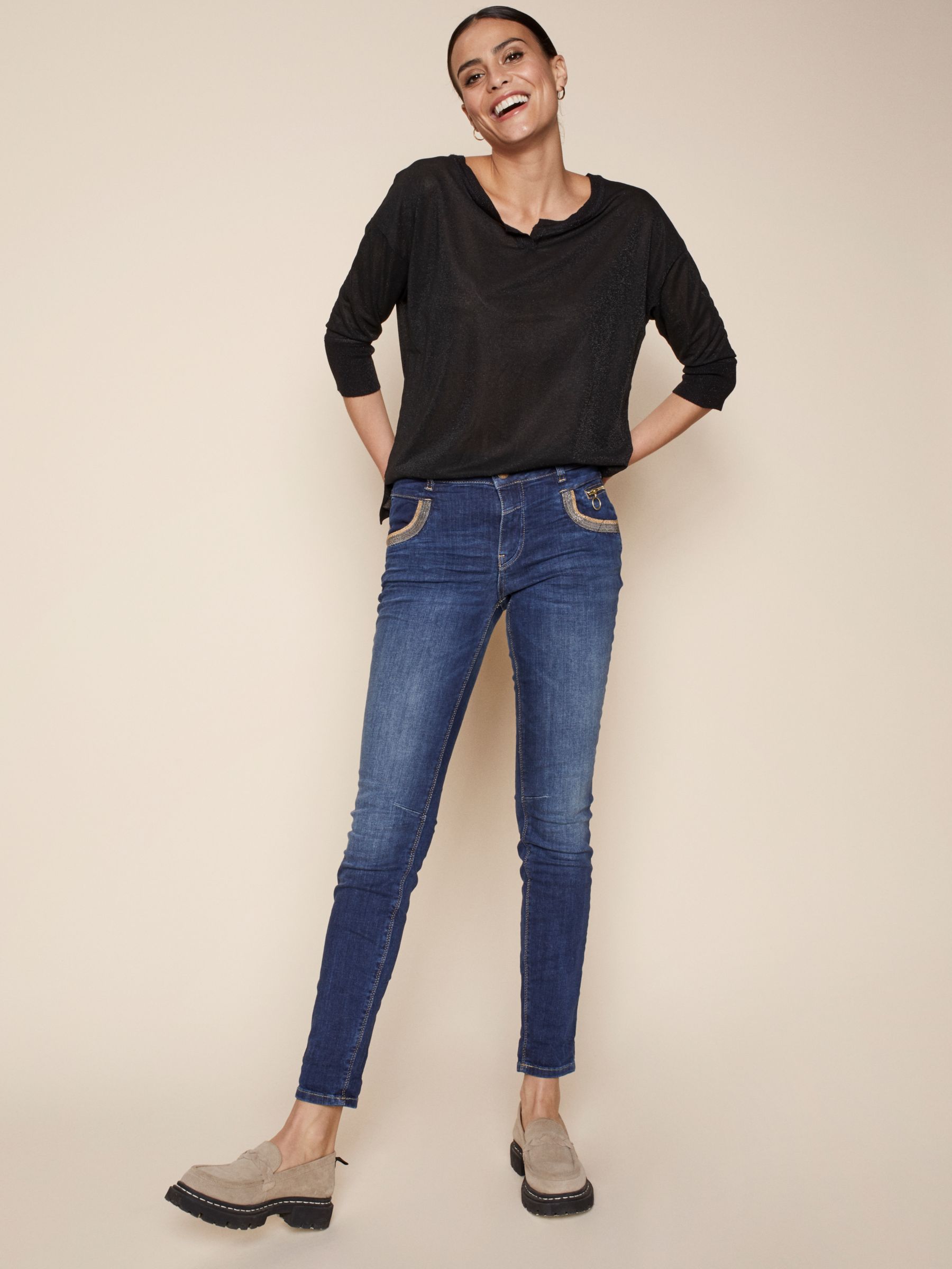MOS MOSH Alli Hybrid Stretch Flared Jeans, Black at John Lewis & Partners