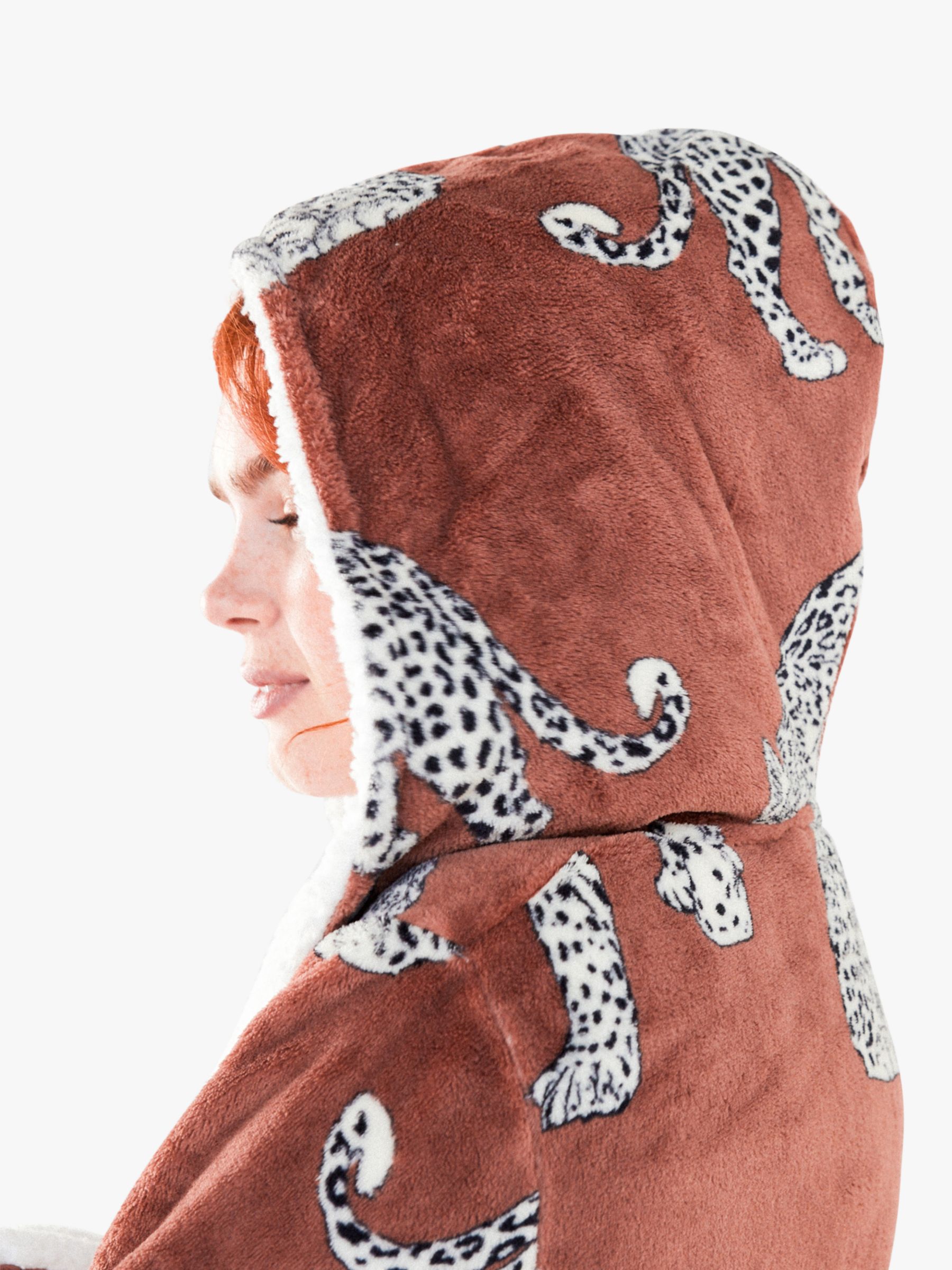 Chelsea Peers Leopard Fluffy Dressing Gown, Mocha Brown at John Lewis