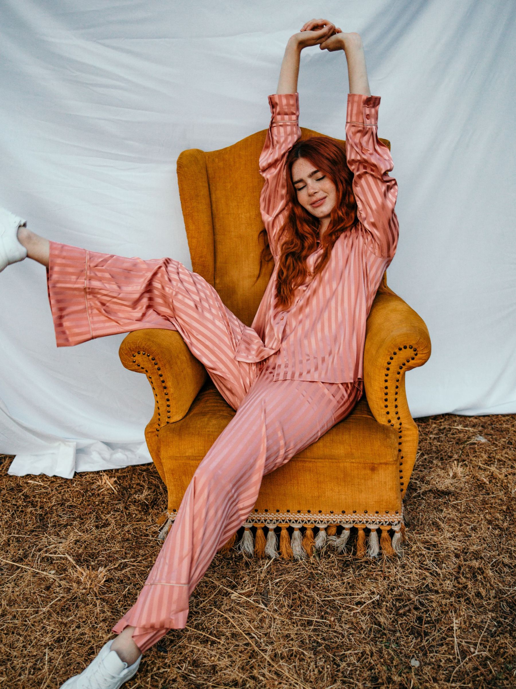 Chelsea Peers Satin Stripe Oversized Button Up Pyjama Set, Pink, XXS