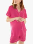 Chelsea Peers Maternity Modal Piped Shorts Pyjama Set, Bright Pink