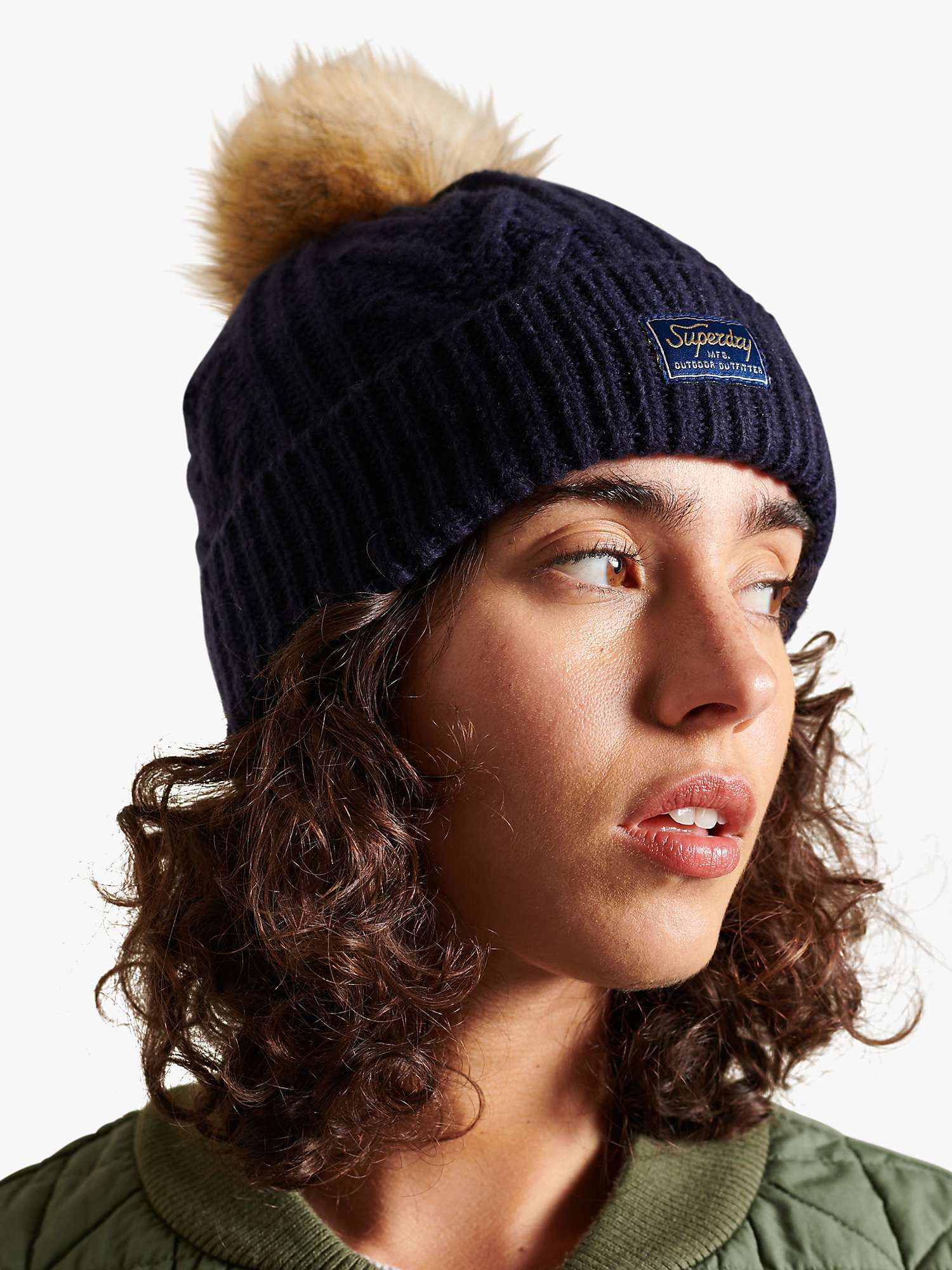 Superdry Tweed Cable Beanie, Eclipse Navy at John Lewis & Partners