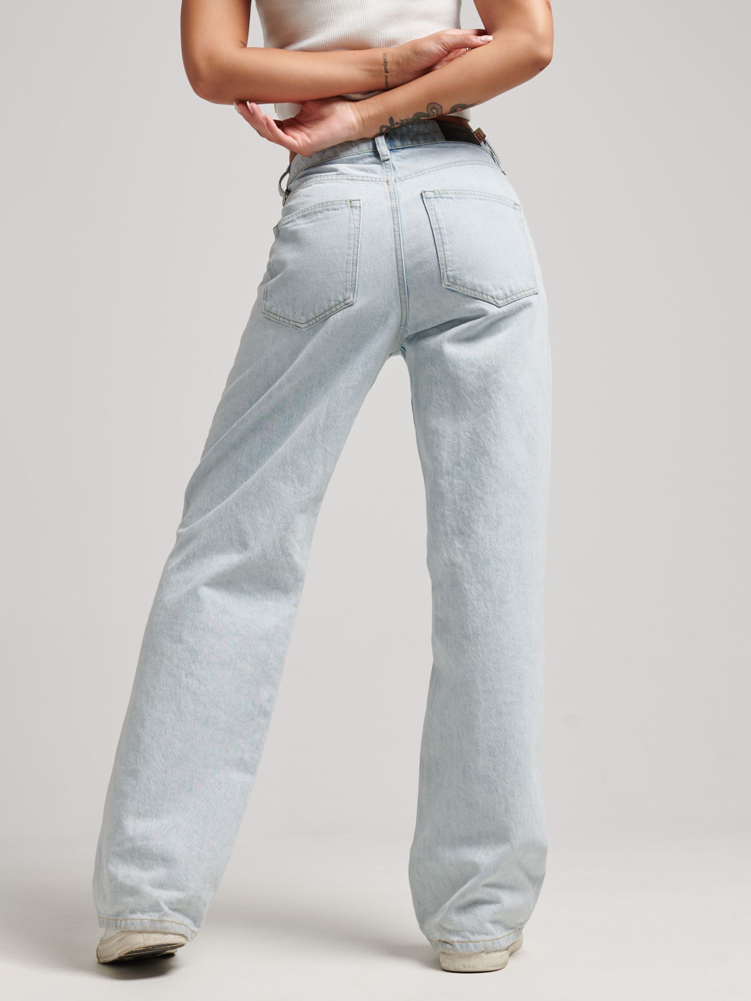 Superdry Organic Cotton Vintage Wide Jeans, Light Indigo Vintage, W26/L30