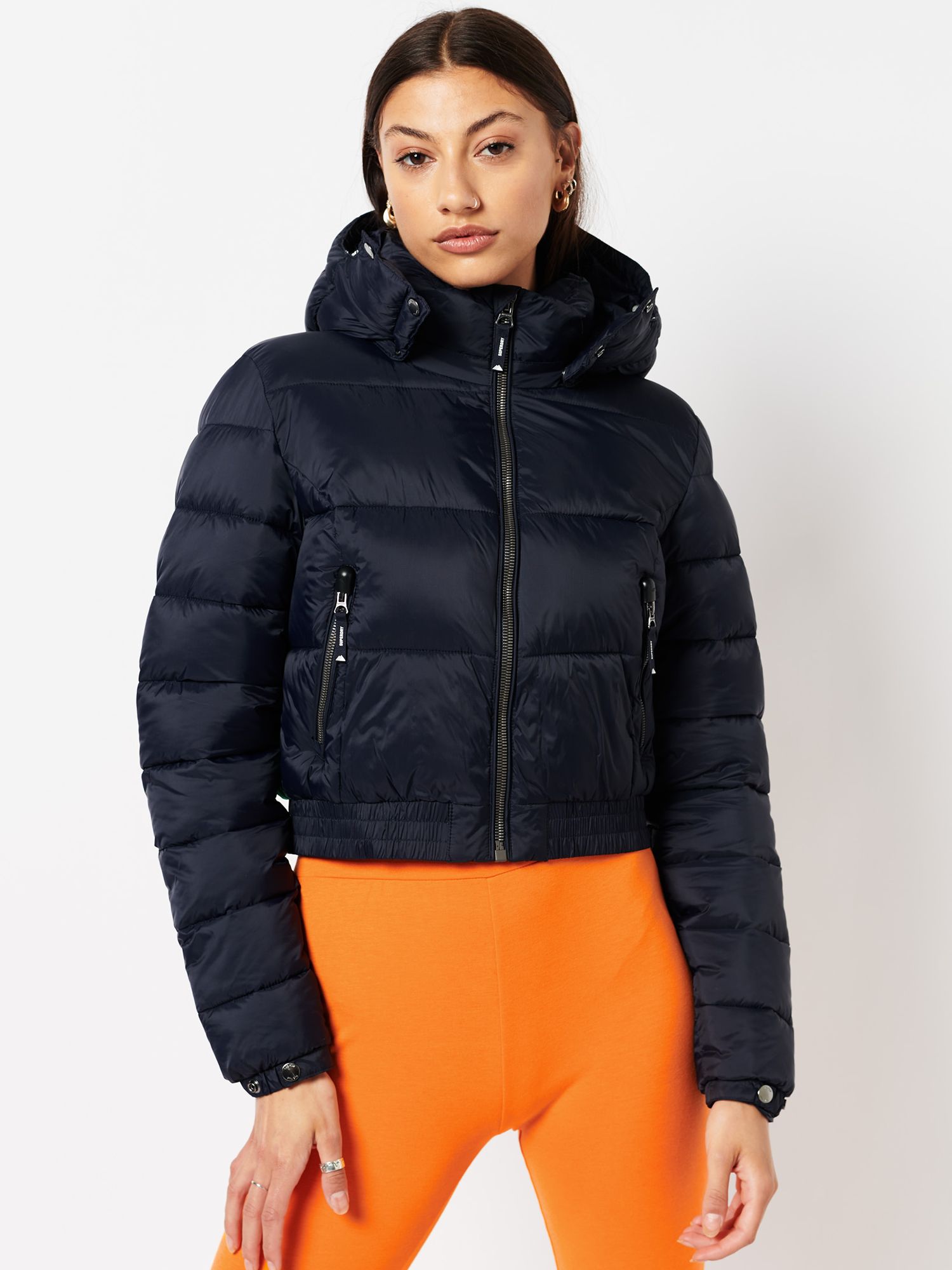 Superdry Fuji Cropped Stripe Back Detail Hooded Jacket, Eclipse Navy