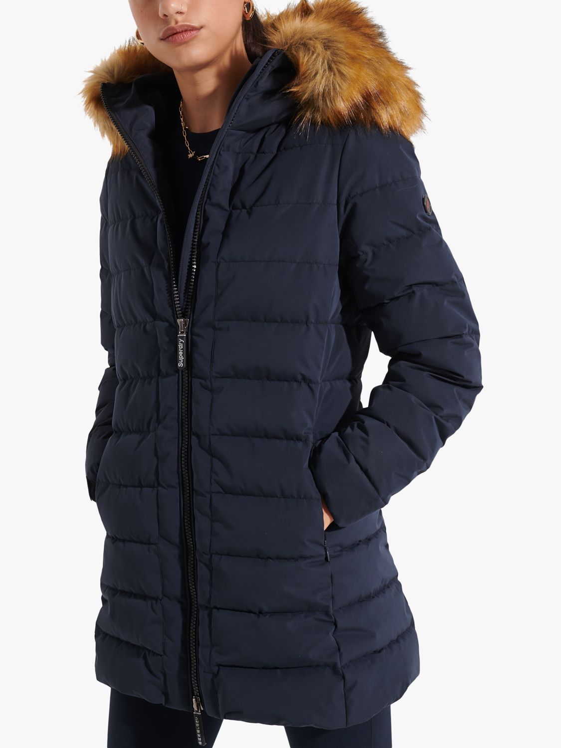 Superdry Arctic Tall Puffer Coat, Navy at John Lewis & Partners