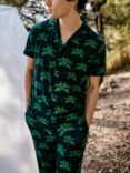 Chelsea Peers Leopard Palm Short Sleeve Pyjama Set, Navy/Teal