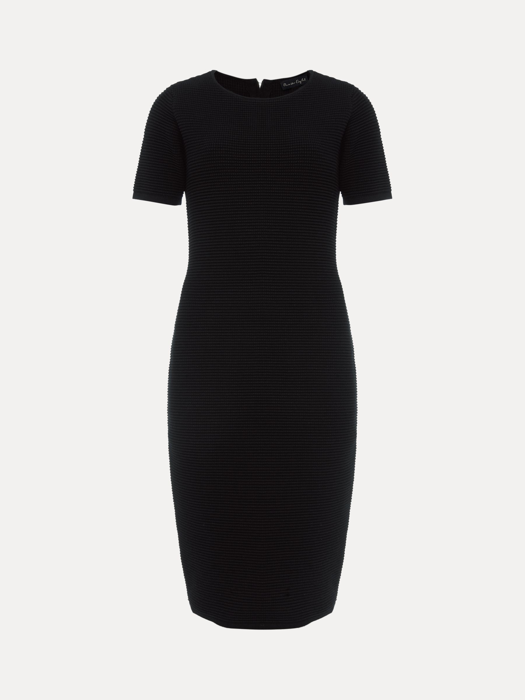 Phase Eight Elsa Ribbed Short Sleeve Dress, Black at John Lewis & Partners