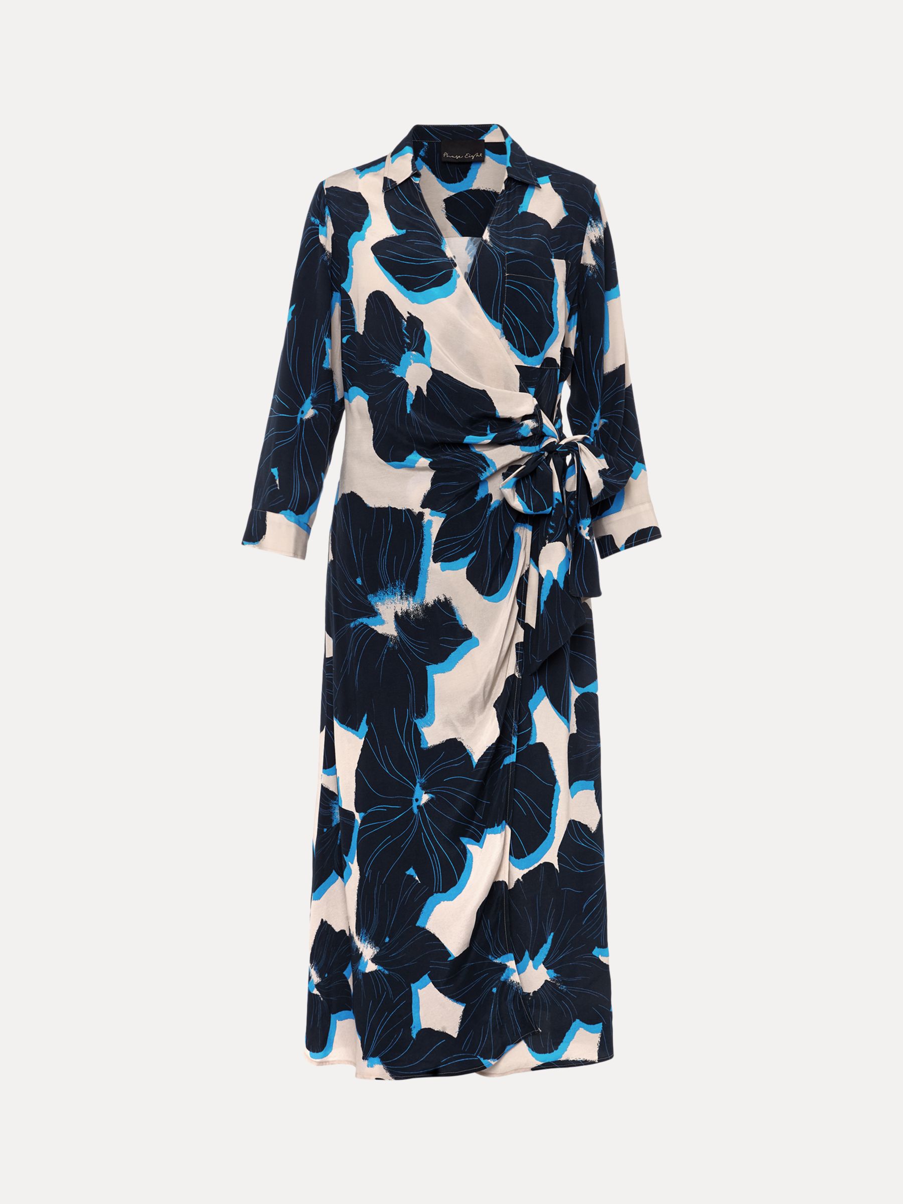 Phase Eight Rae Floral Wrap Midi Dress, Blue/Multi at John Lewis & Partners