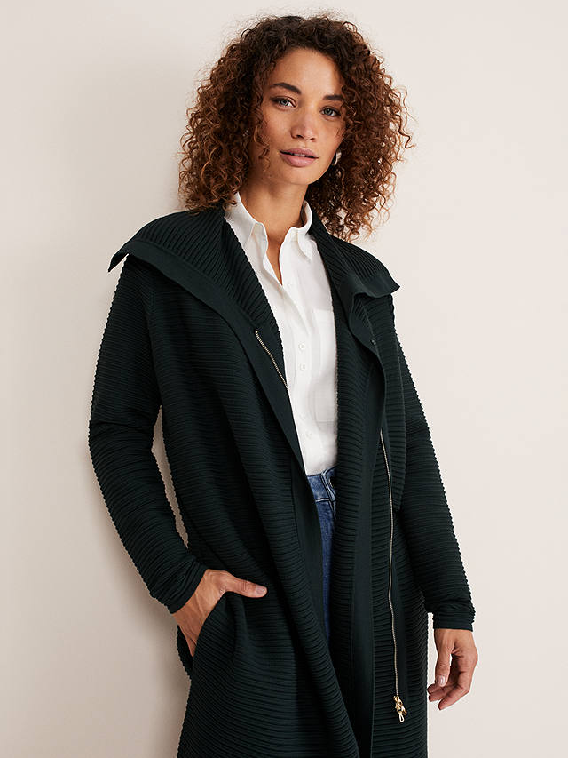 Phase Eight Sophia Ribbed Coat, Forest Green