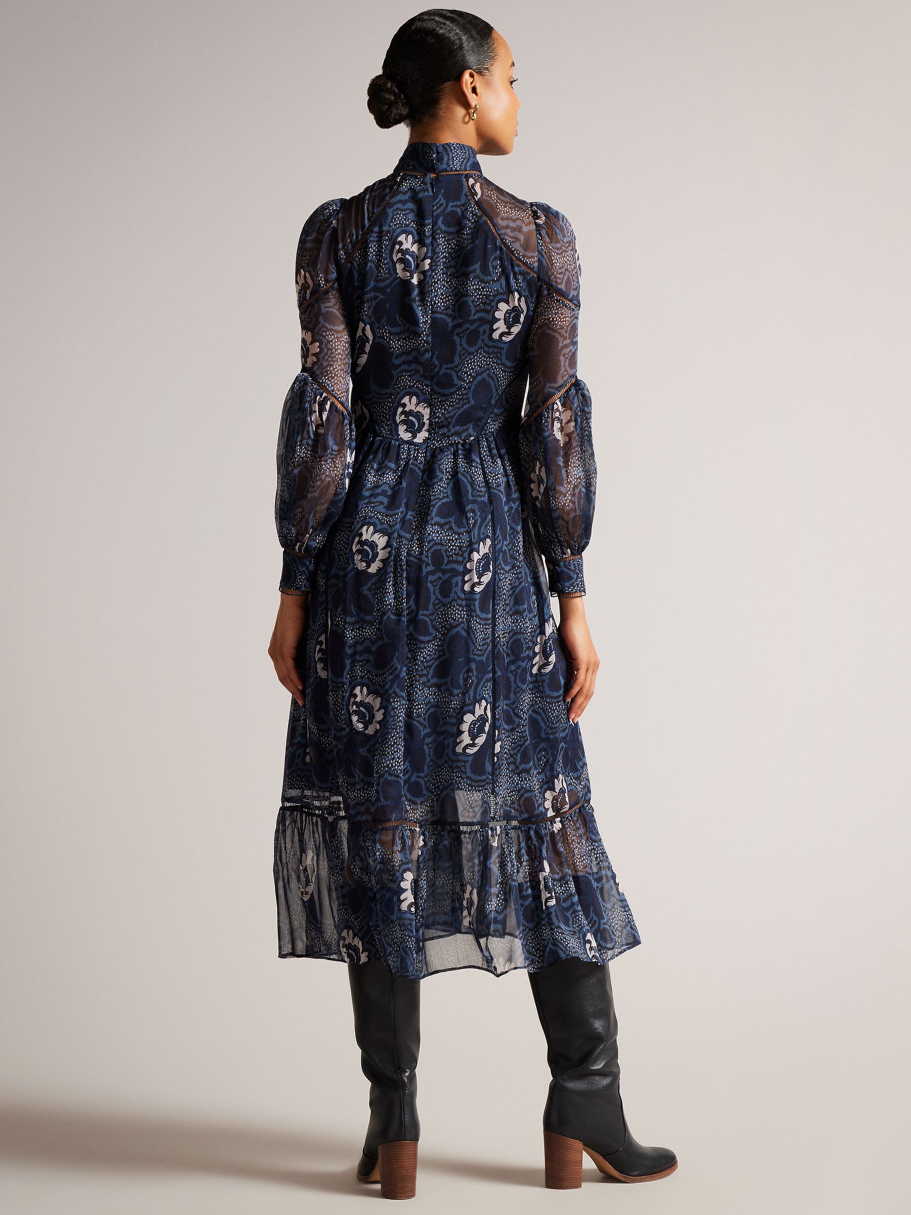 Ted Baker Deluna Floral Midi Dress, Navy at John Lewis & Partners
