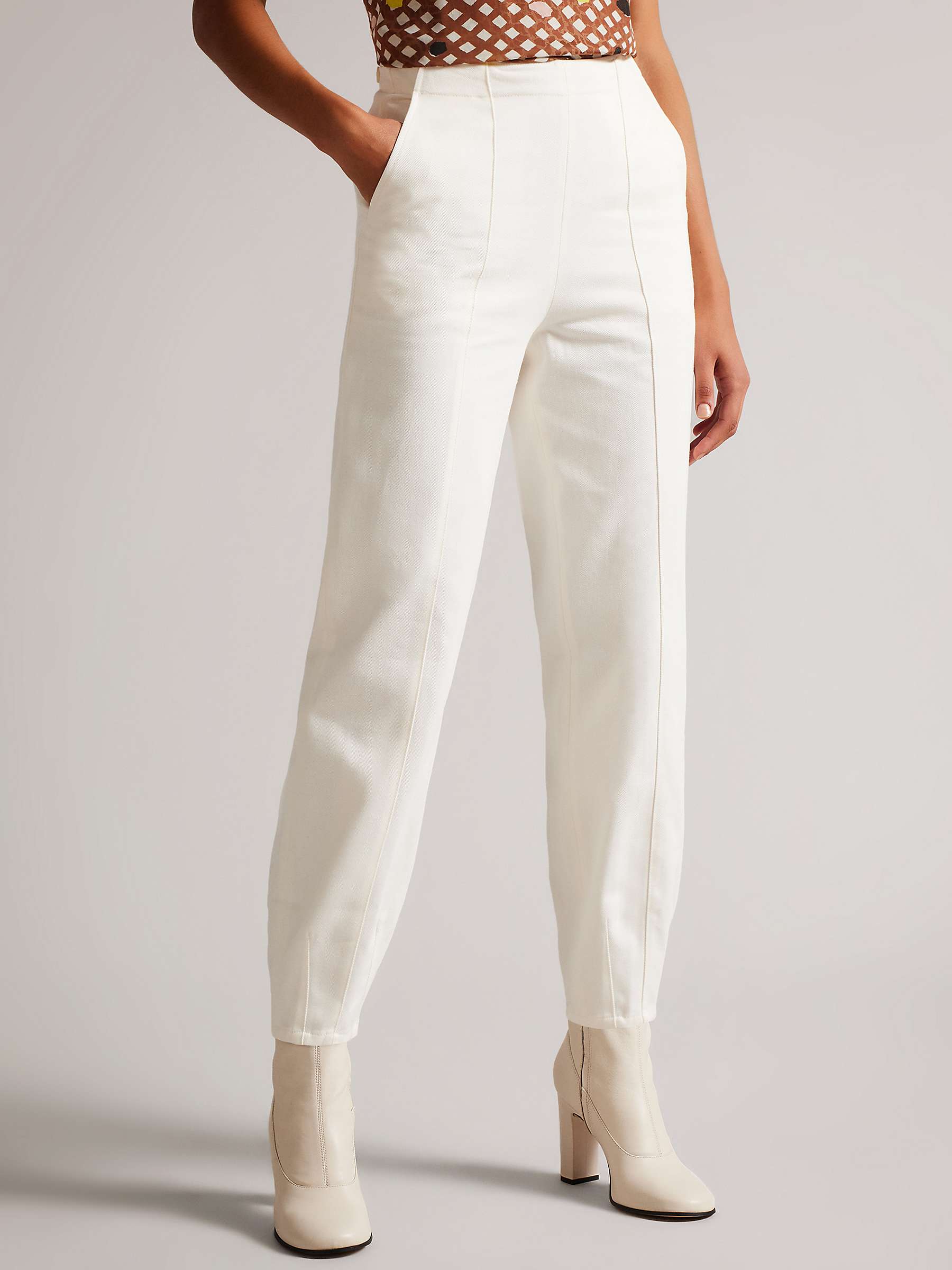 Ted Baker Eliona Pin Tuck Barrel Trousers, Ivory at John Lewis & Partners
