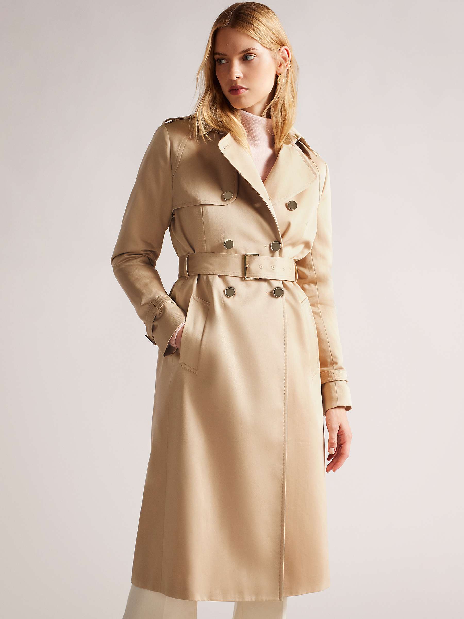 Buy Ted Baker Robbii Double Breasted Trench Coat, Neutral Online at johnlewis.com