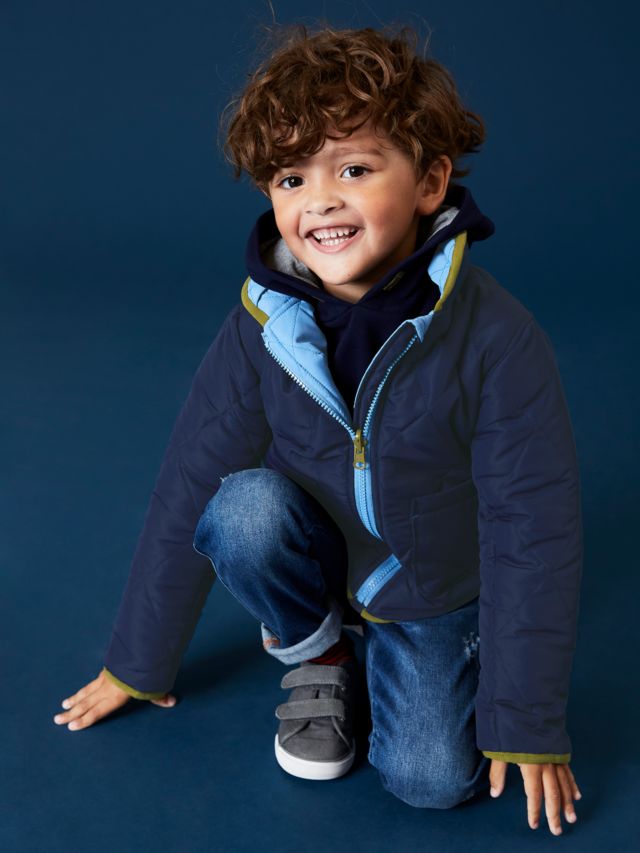 White Stuff Kids' Reversible Quilted Jacket, Navy/Blue, 3-4 years