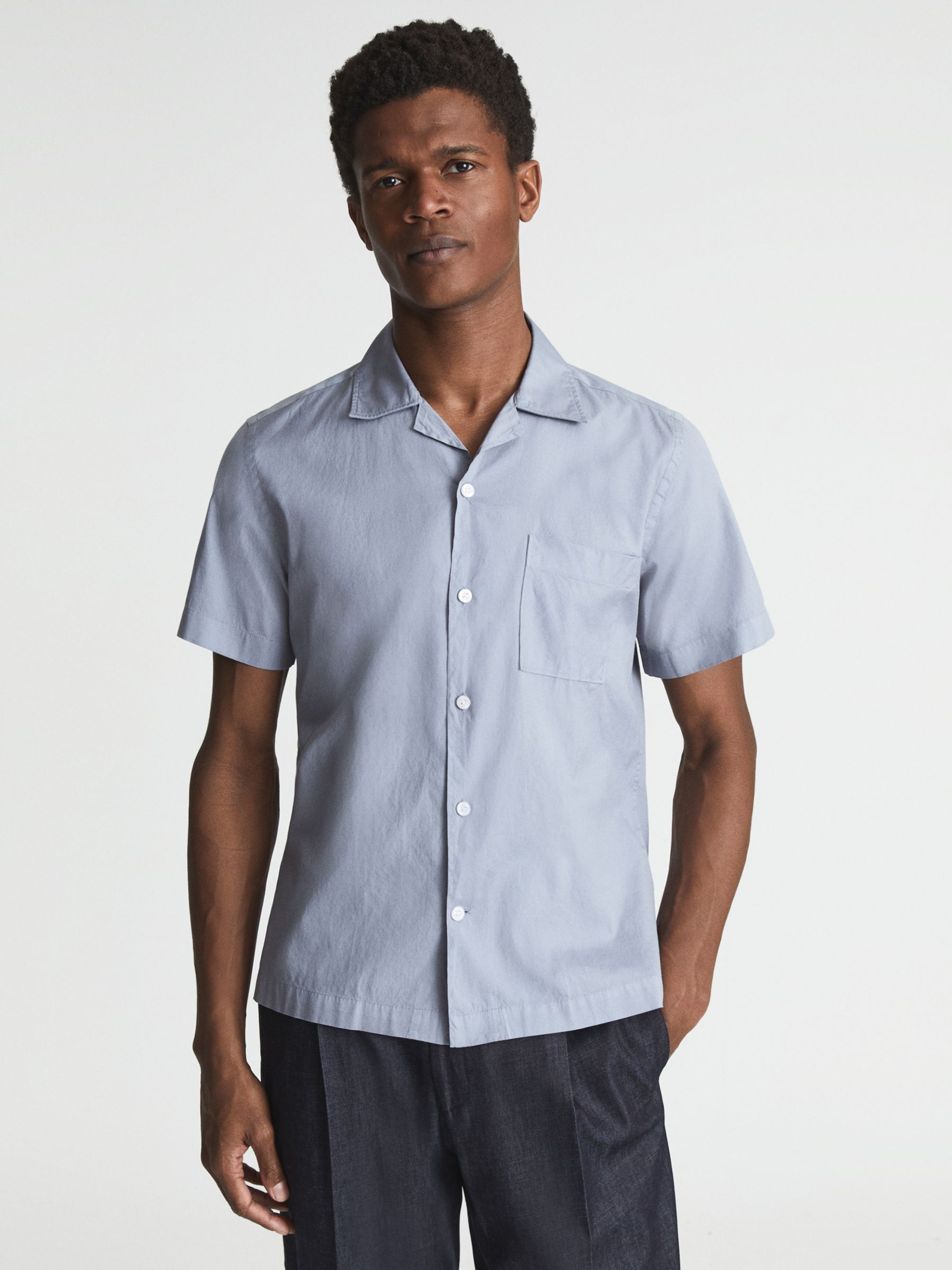 Reiss Arnold Cuban Short Sleeve Shirt, Light Blue