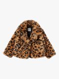 Cotton On Kids' Faux Fur Animal Print Jacket, Brown