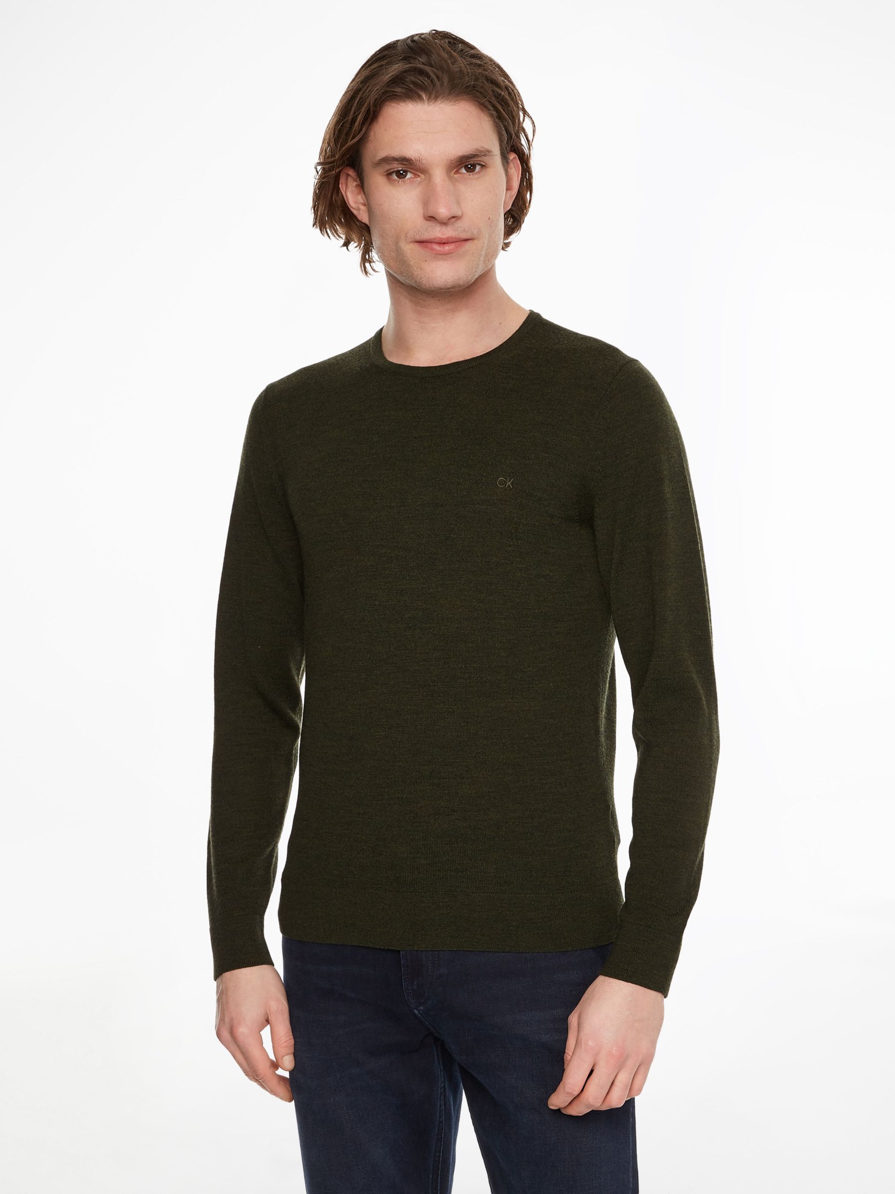 Calvin Klein Superior Wool Jumper, Dark Olive, XS
