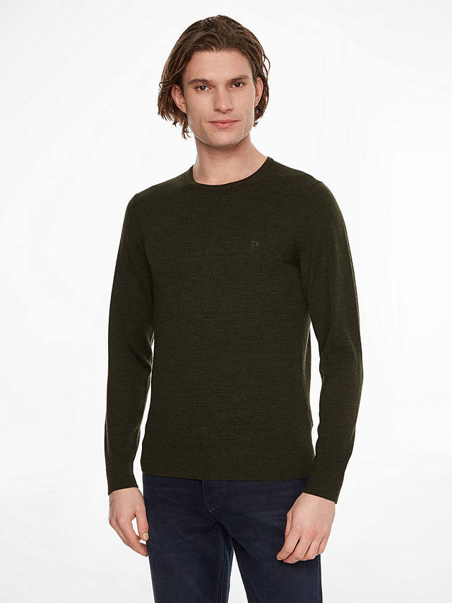Calvin Klein Superior Wool Jumper, Dark Olive