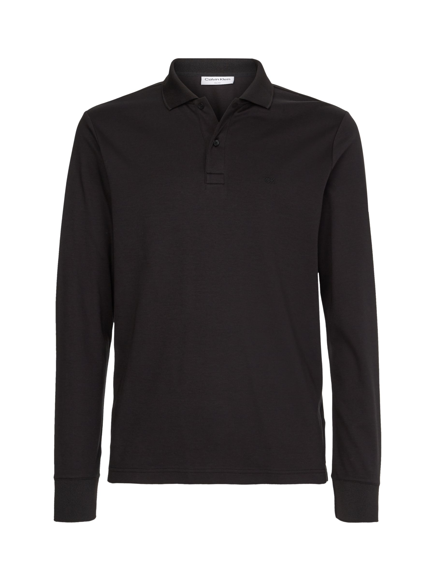 Calvin Klein Slim Fit Plain Embroidered Logo Long Sleeve Polo Shirt, CK Black, XS