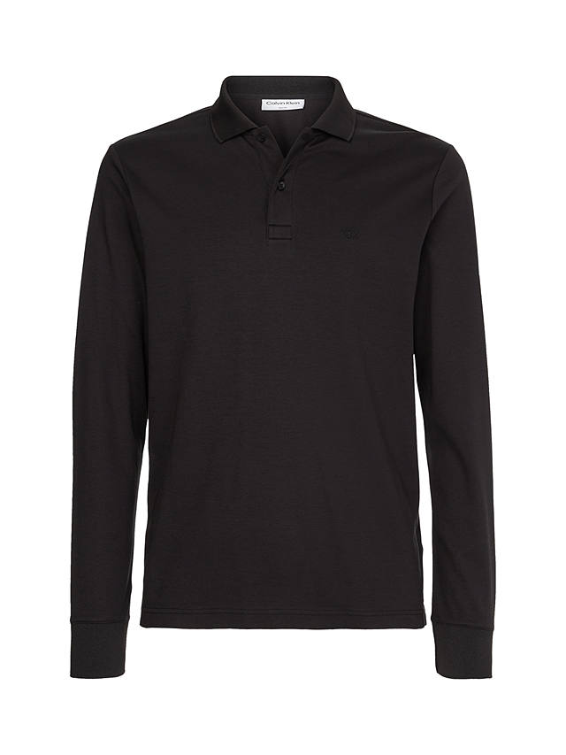 Calvin Klein Slim Fit Plain Embroidered Logo Long Sleeve Polo Shirt, Black