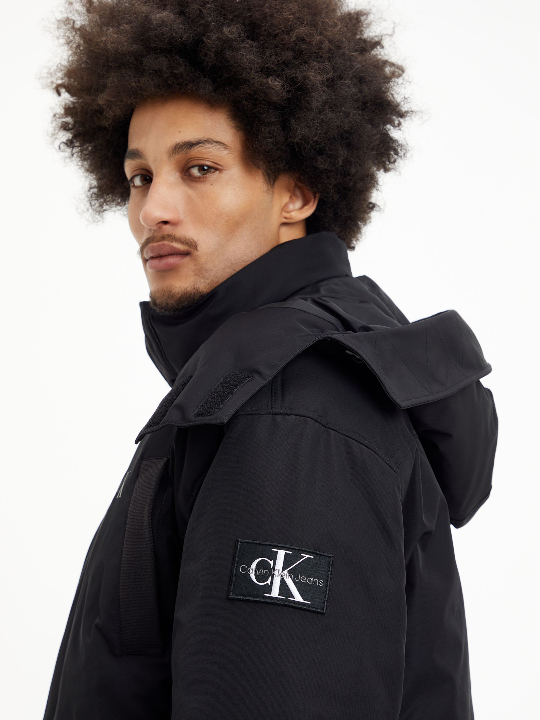 Calvin Klein Jeans Monologo Badge Technical Parka Coat, Ck Black at John  Lewis & Partners
