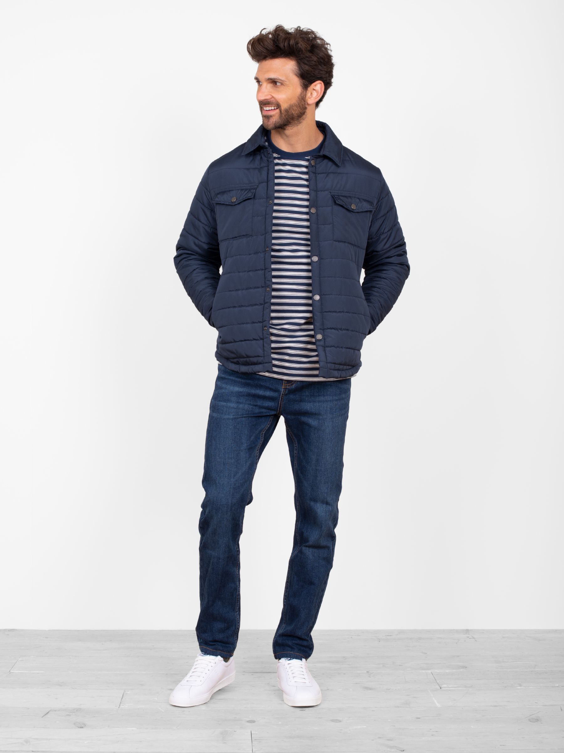 Brakeburn Quilted Shacket, Navy at John Lewis & Partners