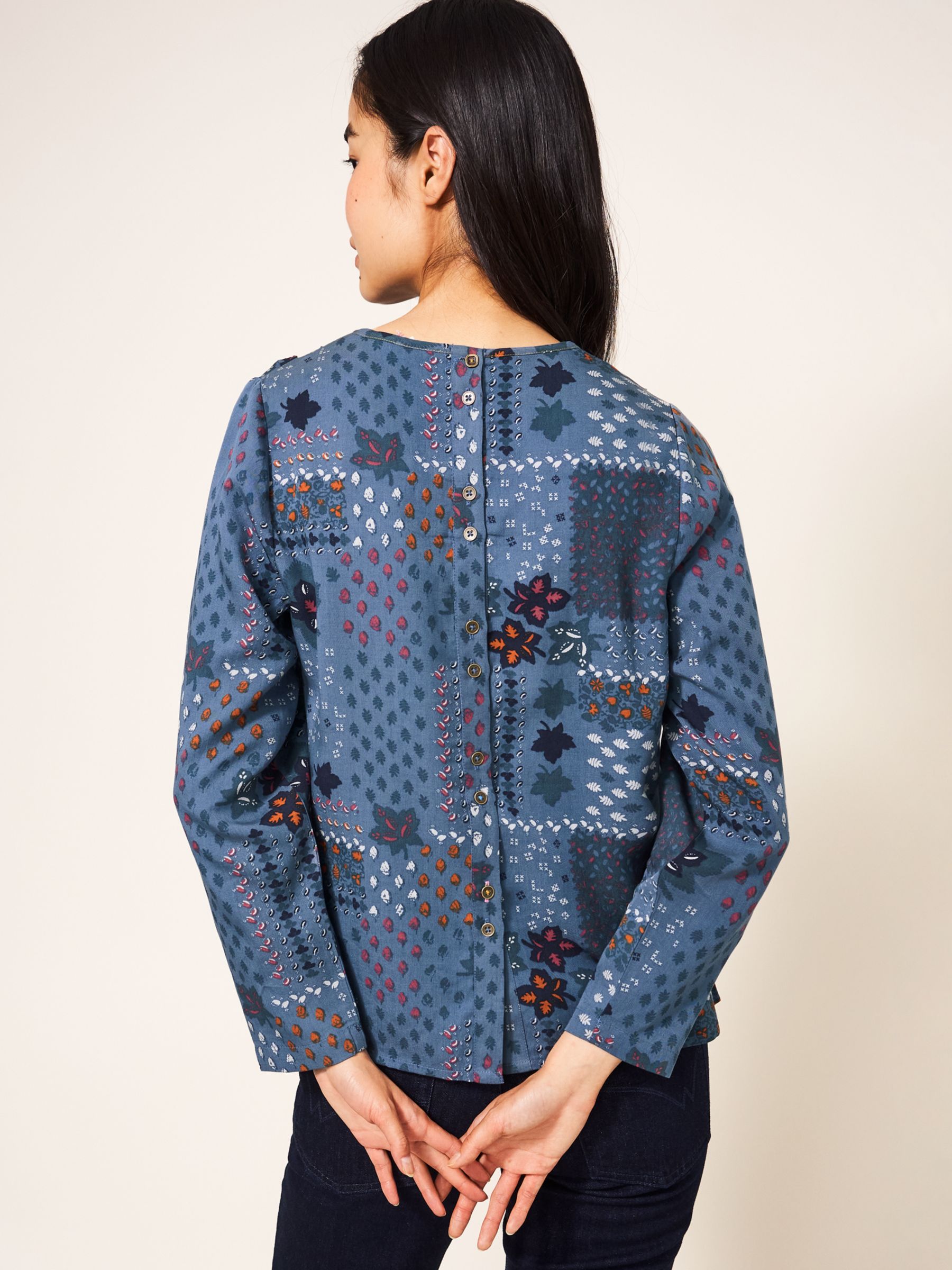 Buy White Stuff Piper Floral Long Sleeve Top, Blue Online at johnlewis.com