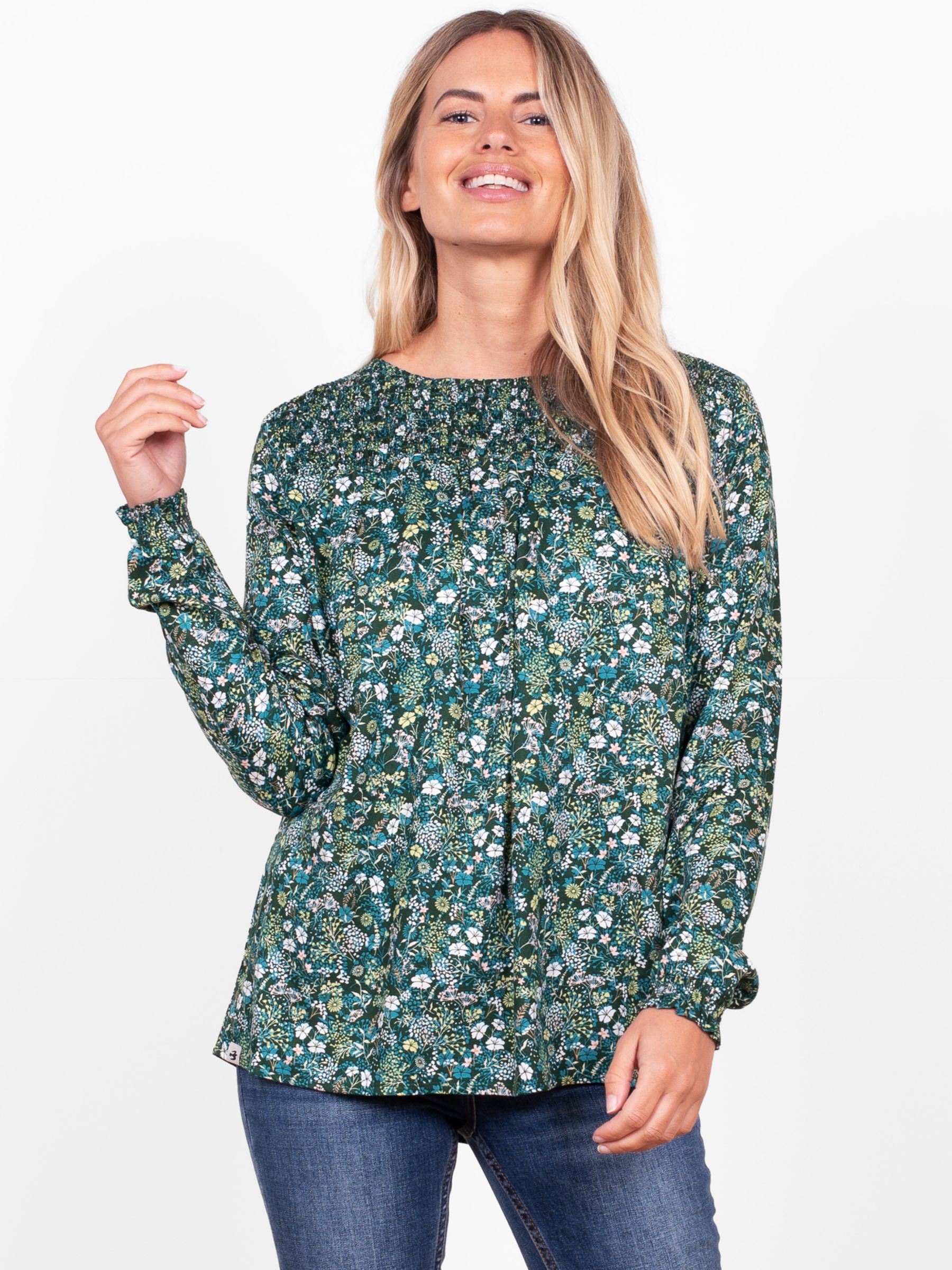 Brakeburn Ditsy Print Blouse, Green/Multi at John Lewis & Partners