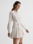Reiss Leia Belted Mini Dress, Cream