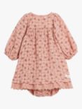 Newbie Baby Amina Cotton Check Floral Dress & Knicker Set, Cameo Brown