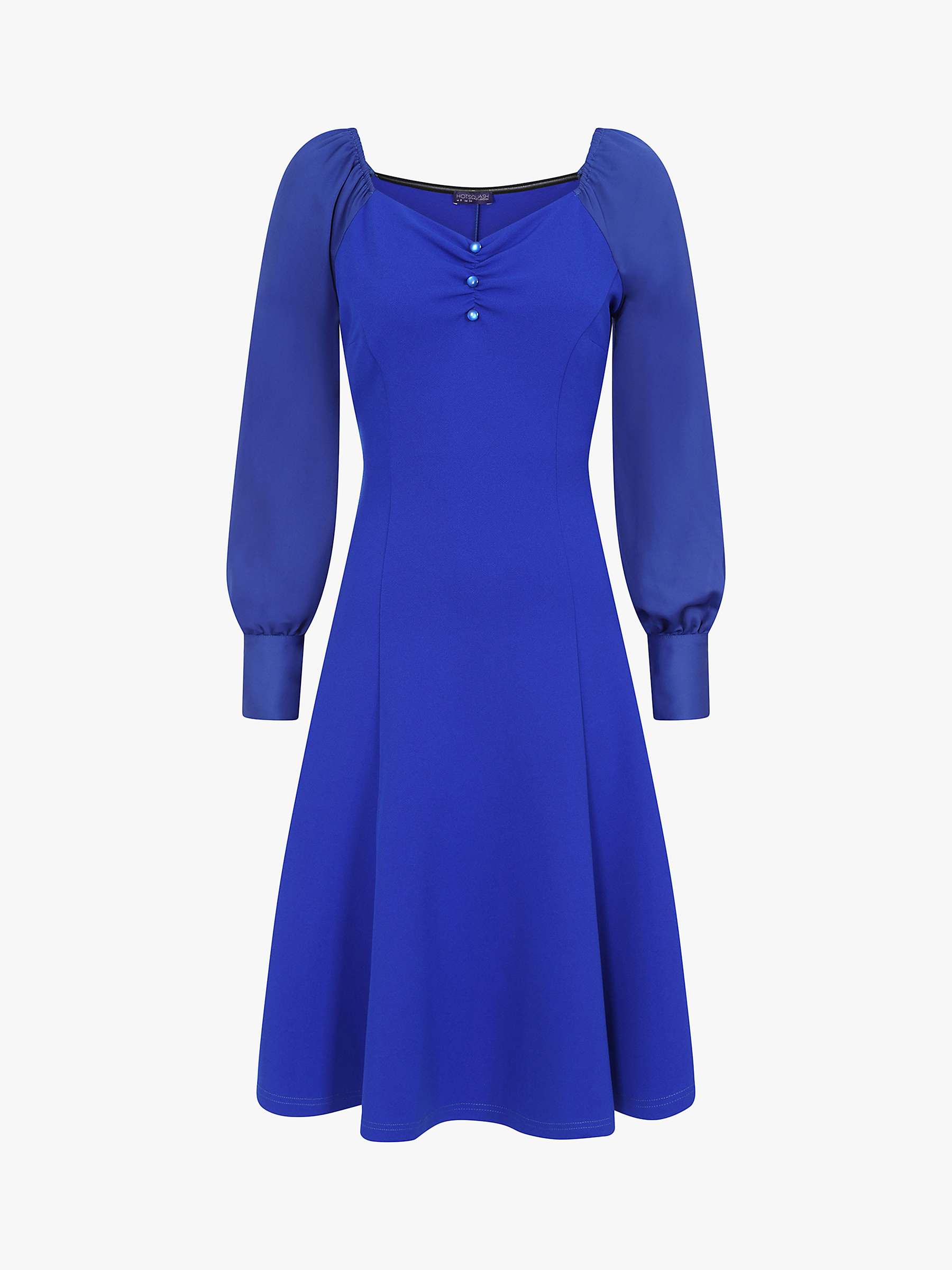 HotSquash Blouson Sleeve Flare Dress, Royal Blue at John Lewis & Partners