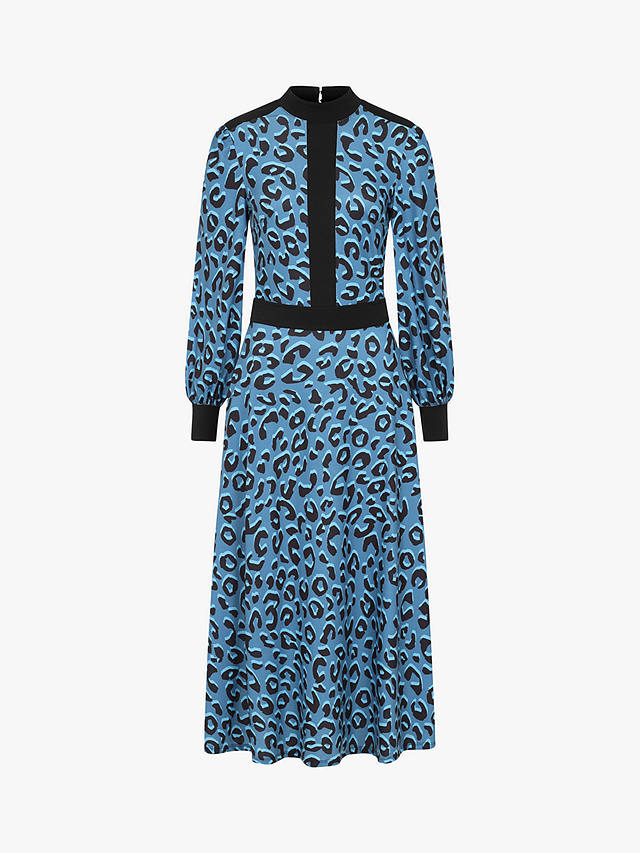 HotSquash Leopard Print Panelled Midi Dress, Ice Blue