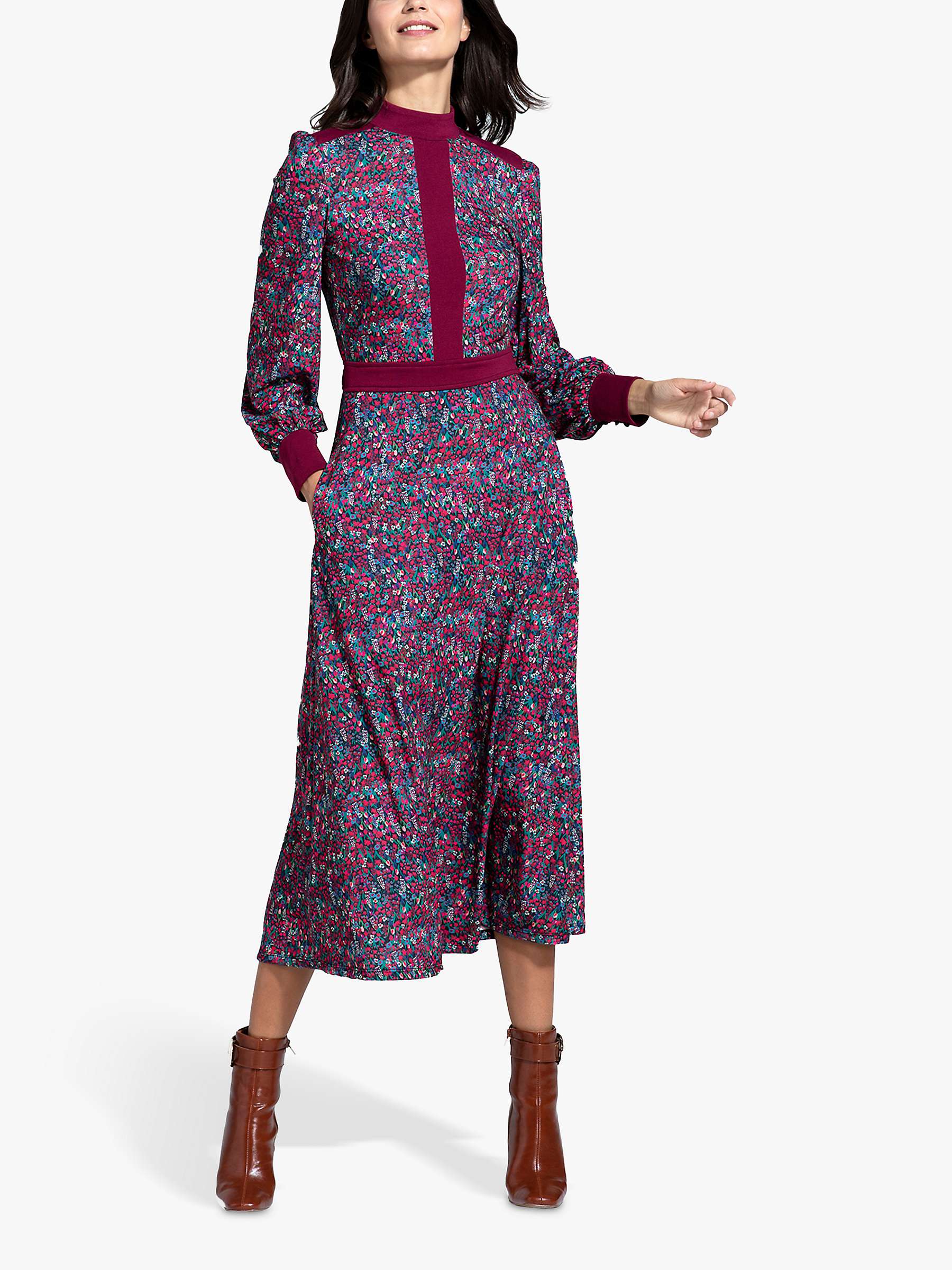 Buy HotSquash Ditsy Floral Print Panelled Midi Dress, Burgundy/Multi Online at johnlewis.com